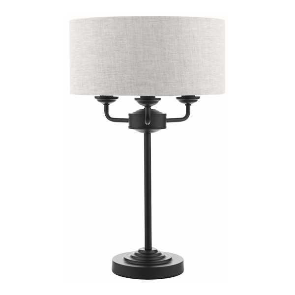(image for) Laura Ashley Sorrento 3 Light Table Lamp Matt Black and Natural With Shade